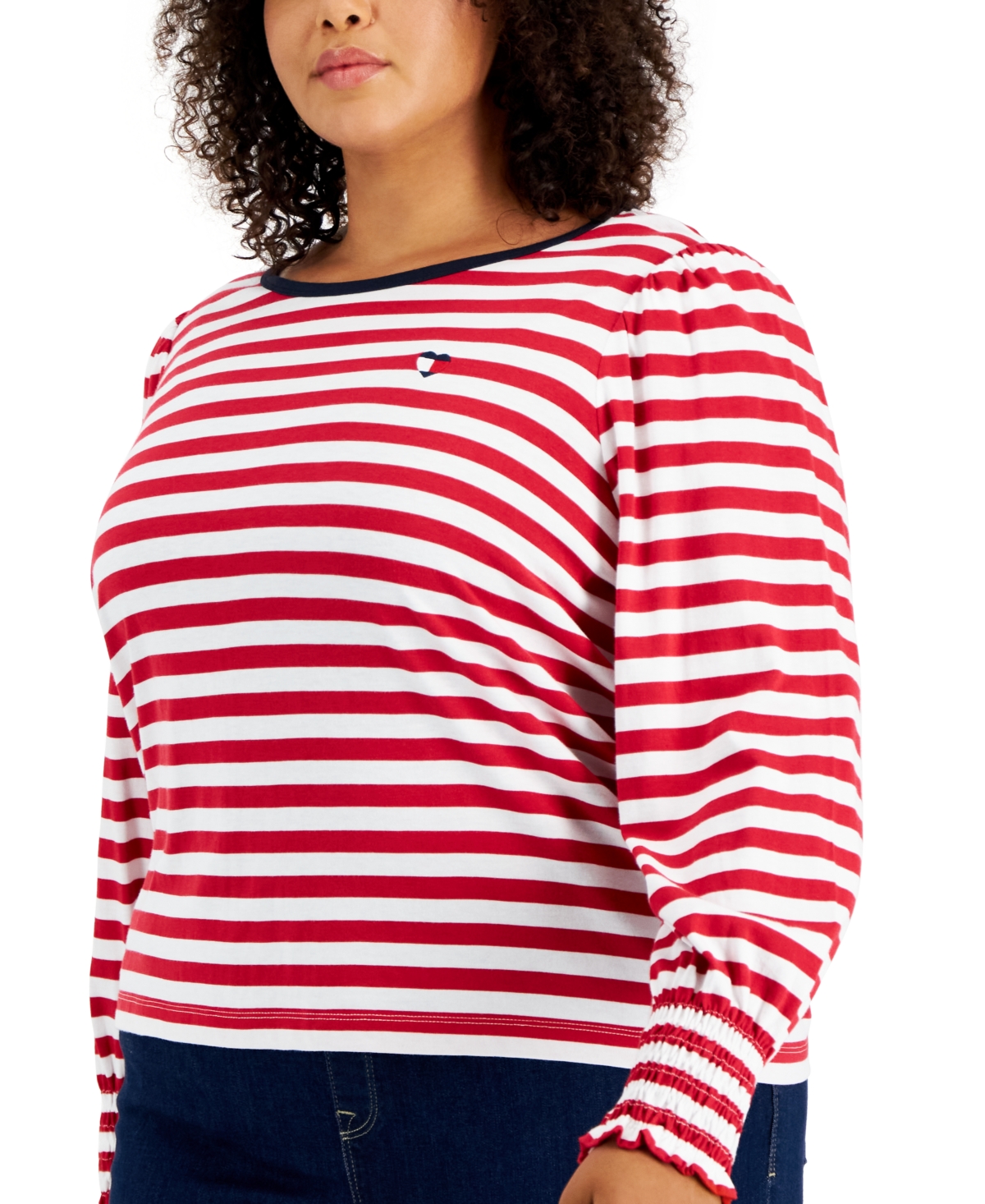 Tommy Hilfiger Plus Size Striped Smocked-Cuff Top
