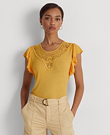 Linen Jersey Flutter-Sleeve T-Shirt 