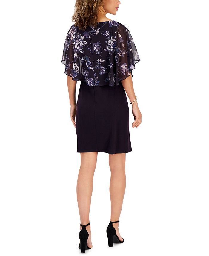 Connected Petite FloralPrint Chiffon Popover Dress Macy's