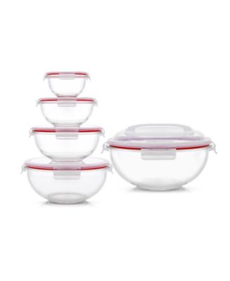 Anchor Hocking Glass Mixing Bowl Set with Red Plastic Lids
