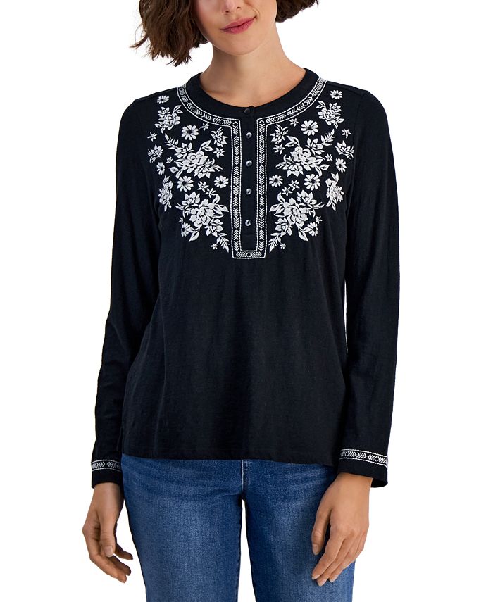 Style & co embroidered hot sale top