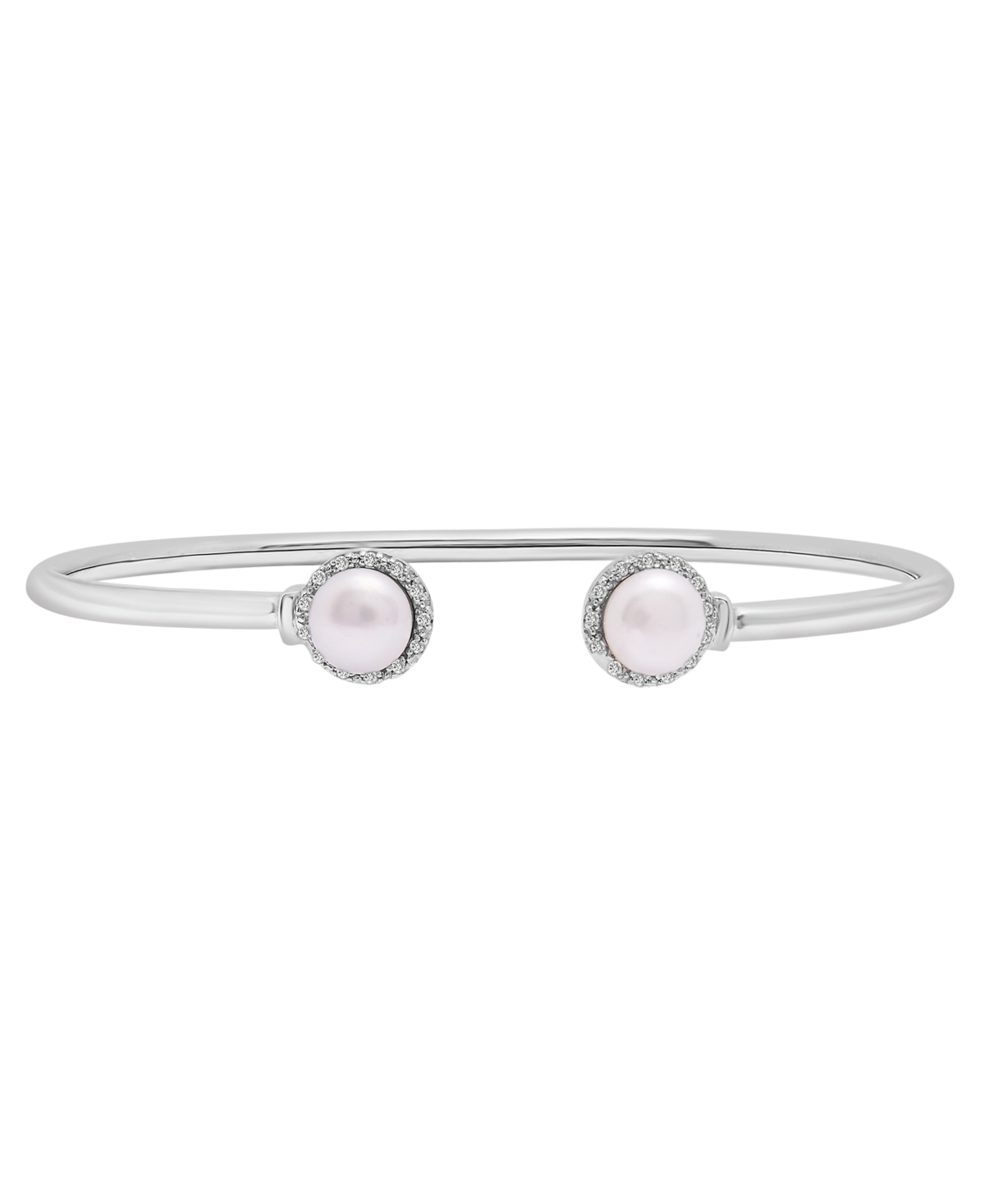 Shop Macy's Cultured Freshwater Pearl (6mm) & Diamond (1/10ct. Tw.) Open Bangle In Sterling Silver