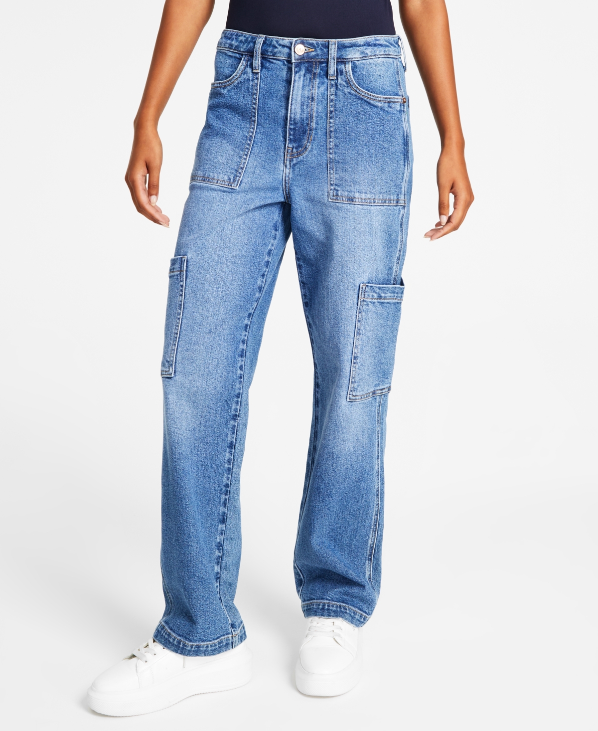 Women's High Rise Utility Denim Jeans, Regular & Petites - Medium Wash