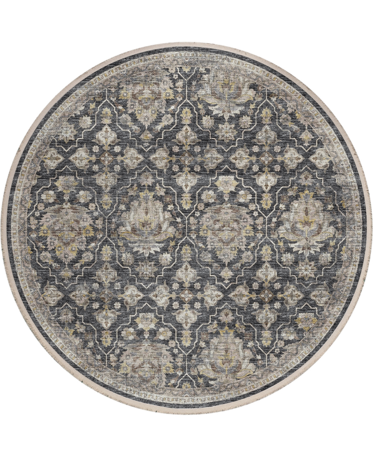 D Style Ionic IOC4 6' x 6' Round Area Rug - Charcoal