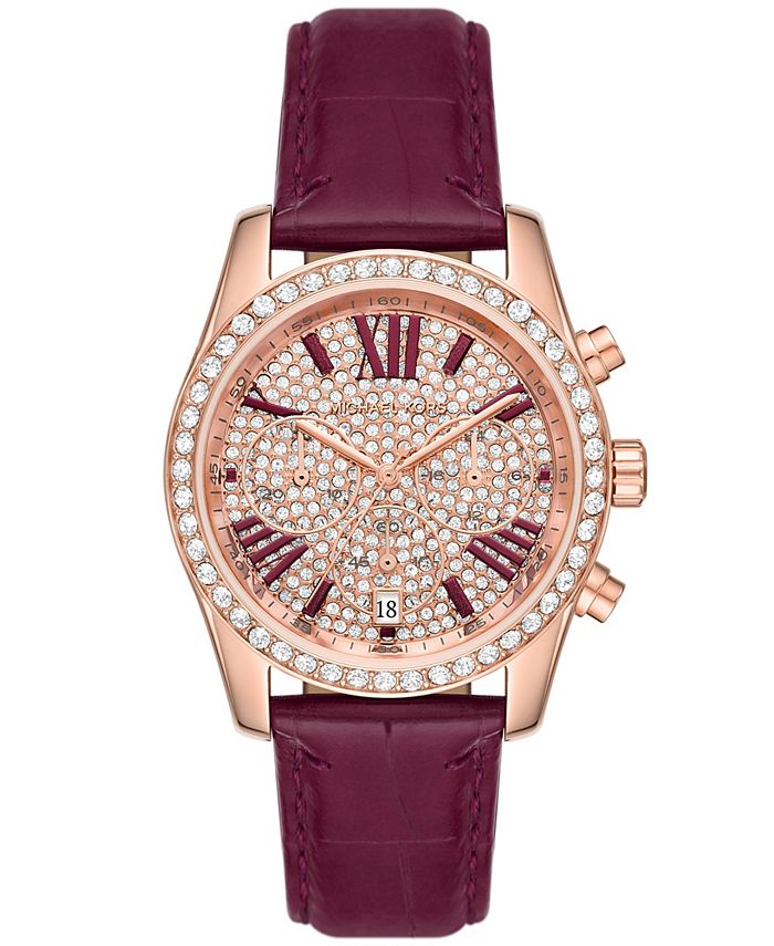 Michael Kors Women's Lexington Lux Chronograph Berry Genuine Leather Strap  Watch 38mm & Reviews - All Watches - Jewelry & Watches - Macy's