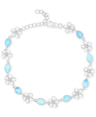 Macy's - Larimar (1-1/2 ct. t.w.) & Cubic Zirconia Flower Link Bracelet in Sterling Silver
