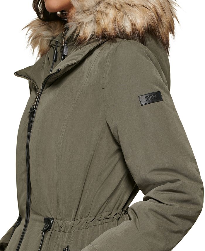 DKNY Women's Faux Fur Trim Hooded Green Size X-Small main image 1