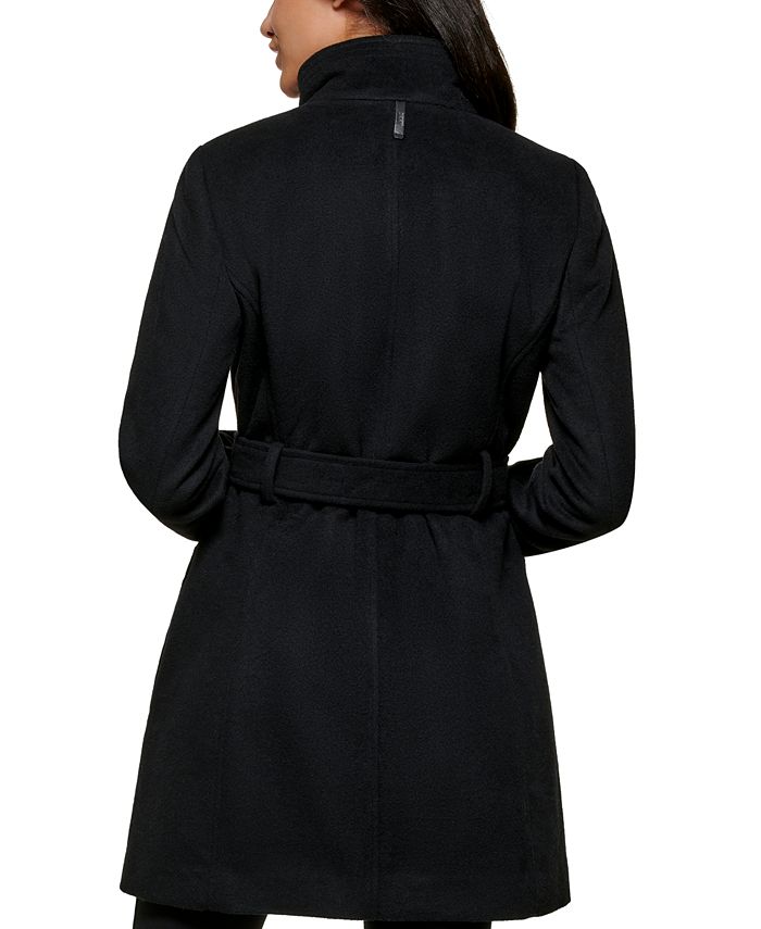 DKNY Women's Stand-Collar Button-Front Belted Coat, Created for Macy's ...