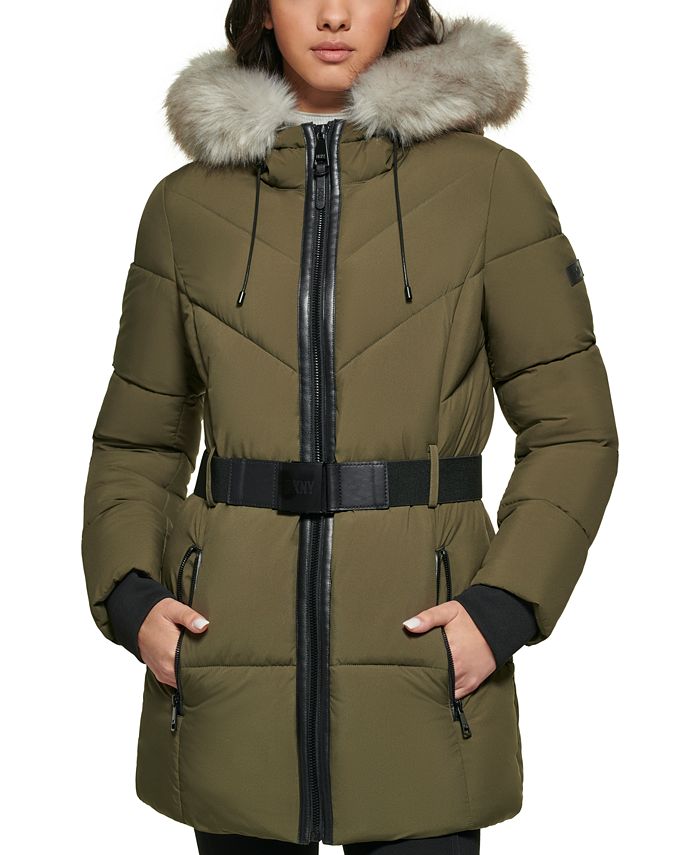 DKNY Women's Rope Belted Hooded Puffer Coat, Created for Macy's - Macy's