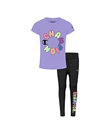 Little Girls Big Bubble T-shirt and Leggings, 2 Piece Set