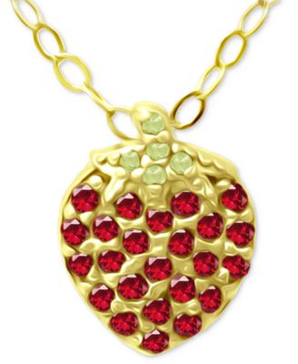 Lab-Grown Ruby (1/4 ct. t.w.) & Cubic Zirconia Strawberry Pendant Necklace, 16" + 2" extender