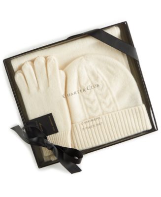 Charter Club Cashmere Hat, Gloves & Scarf Boxed Set, Created for Macy's - Bianco Crema