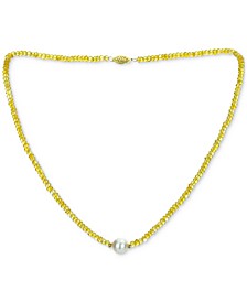 Gemstone and Cultured Pearl (9-10 mm) Strand Necklace in 14k Yellow Gold (Available in Ruby (80-1/2 ct. t.w), Sapphire (80-1/2 ct. t.w.), Emerald (80-1/2 ct. t.w.) and Black Spinel (60- 1/2 ct. t.w)