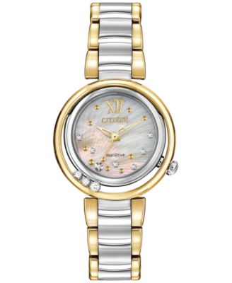 Citizen - Women's Eco-Drive L Series Sunrise Diamond Accent Two-Tone Stainless Steel Bracelet Watch 29mm EM0324-58D