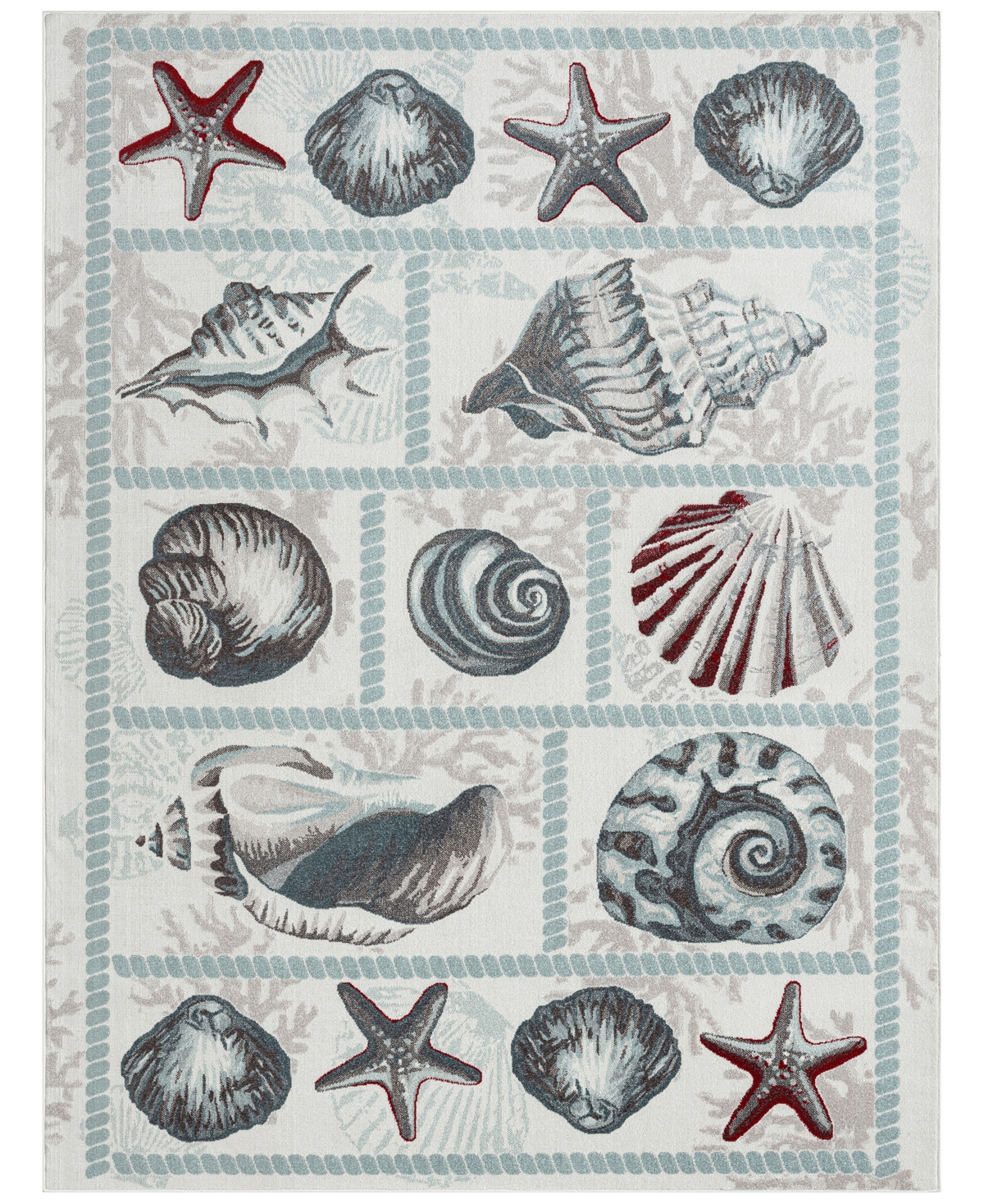 Global Rug Designs Aquatic Sea Shells 13679 7'10in x 10'2in Outdoor Area Rug - Cream