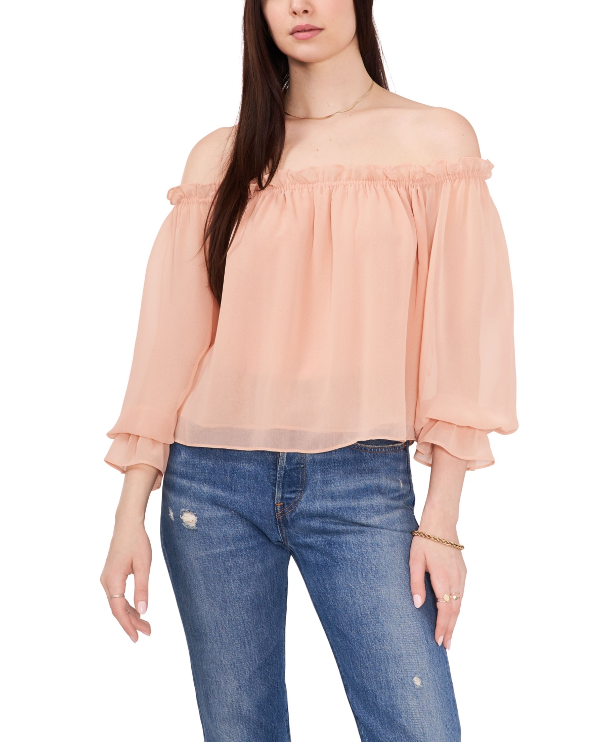  1.state Women's Long Sleeve Off the Shoulder Top