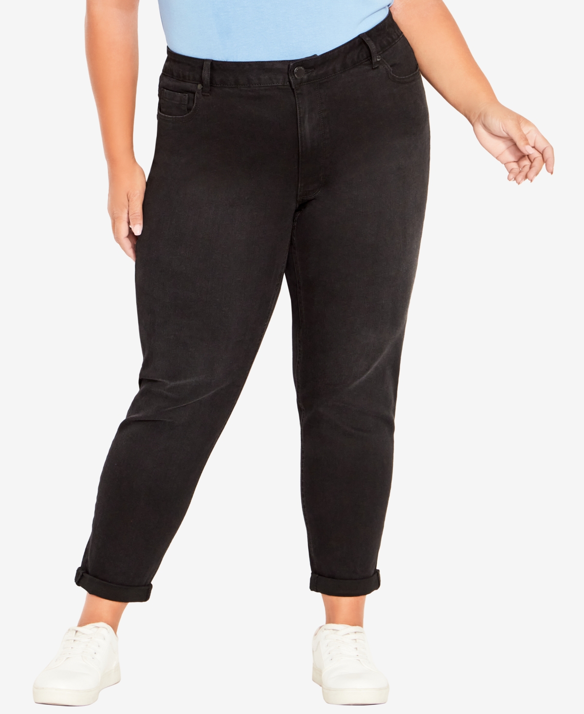 Shop Avenue Plus Size Stretch Girlfriend Petite Length Jean In Black