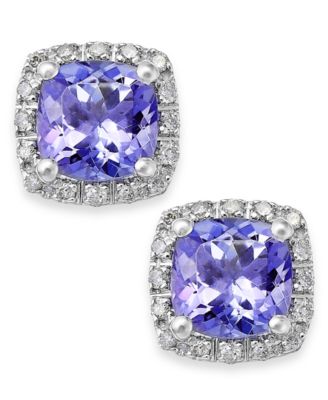 Macy's - Tanzanite (1-5/8 ct. t.w.) and Diamond (1/8 ct. t.w.) Square Stud Earrings in 14k White Gold