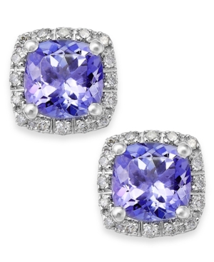 image of Tanzanite (1-5/8 ct. t.w.) and Diamond (1/8 ct. t.w.) Square Stud Earrings in 14k White Gold