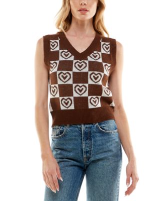 Ultra Flirt - Juniors' Shrunken Checkered Heart Sweater Vest