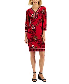 Women's Floral Rhinestone-Trim A-Line Dress, Created for Macy's