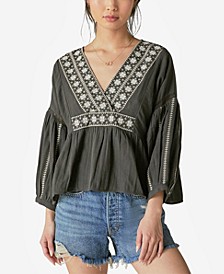 Women's Embroidered V-Neck Peasant Blouse