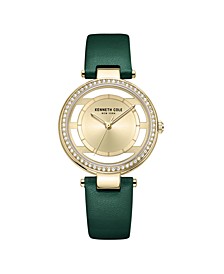 Women's Transparency Green Genuine Leather Strap Watch 34mm