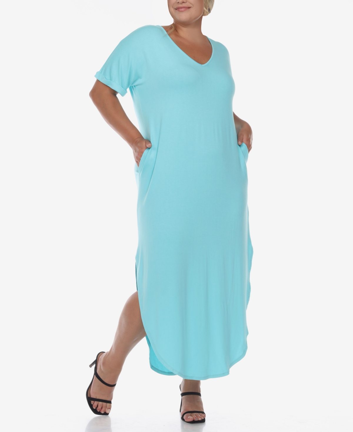Plus Size Short Sleeve V-neck Maxi Dress - Charcoal