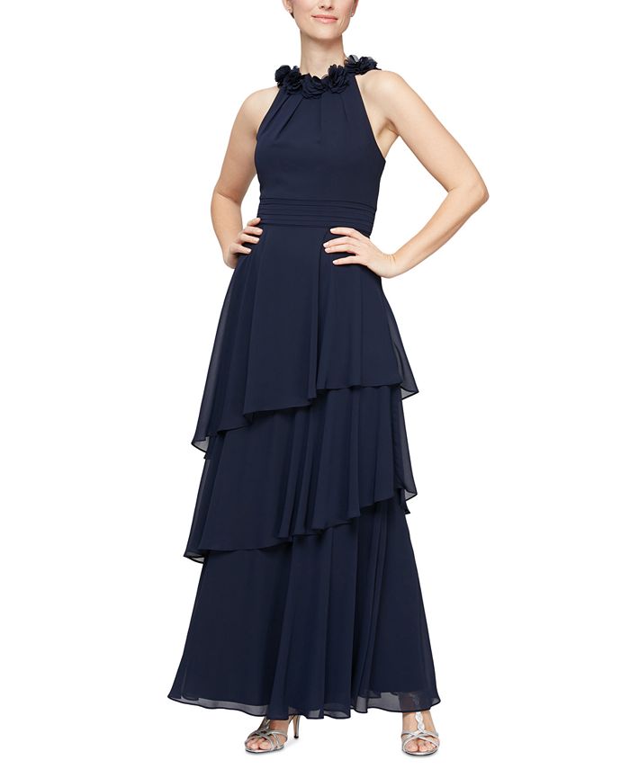 Beaded halter tiered new arrivals chiffon gown eliza j