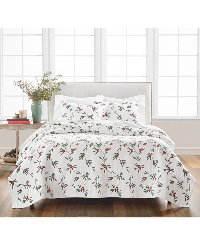Martha Stewart Collection Holly Embroidery Quilt, Full/Queen, Created