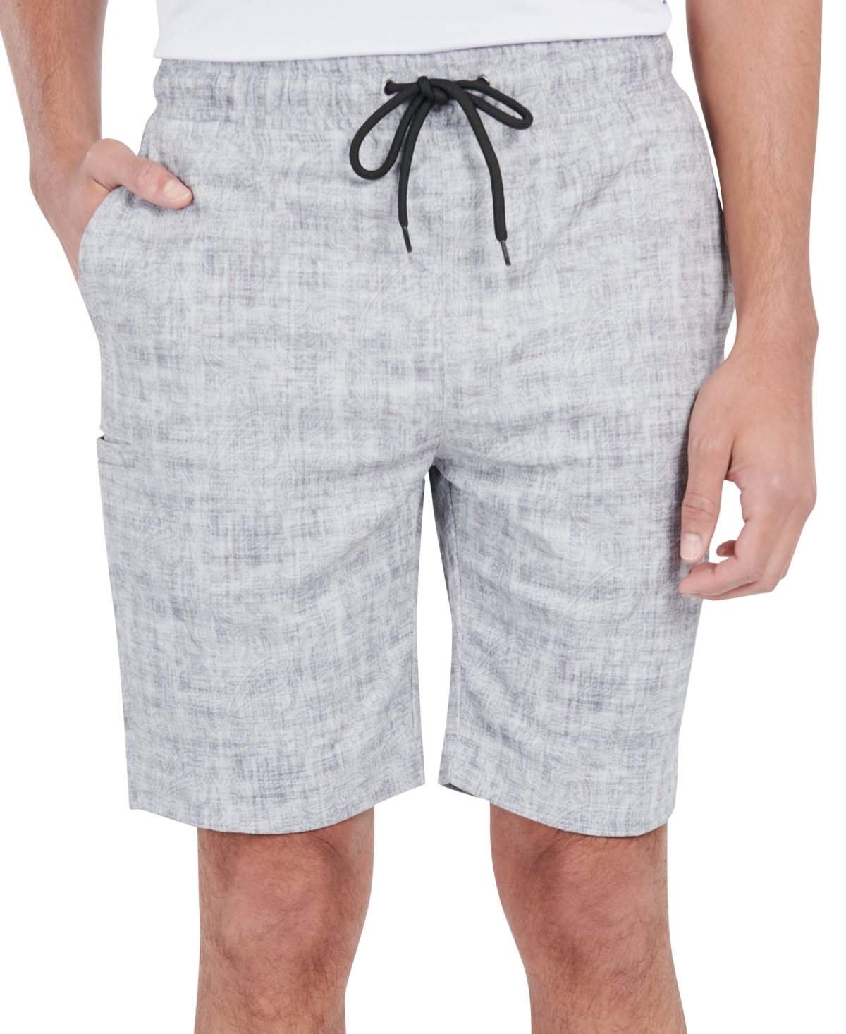 Men's Slim Fit Paisley-Print Drawstring Shorts - Gray