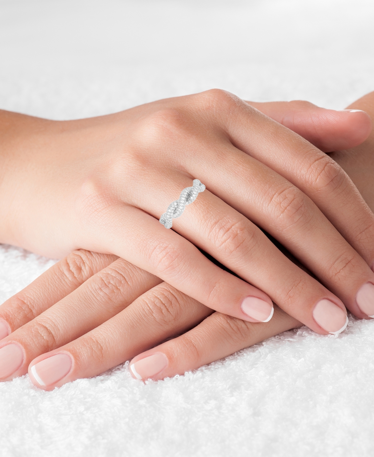 Cubic Zirconia Fashion and 14K Gold Over Sterling Silver Twisted Ring - Sterling Silver