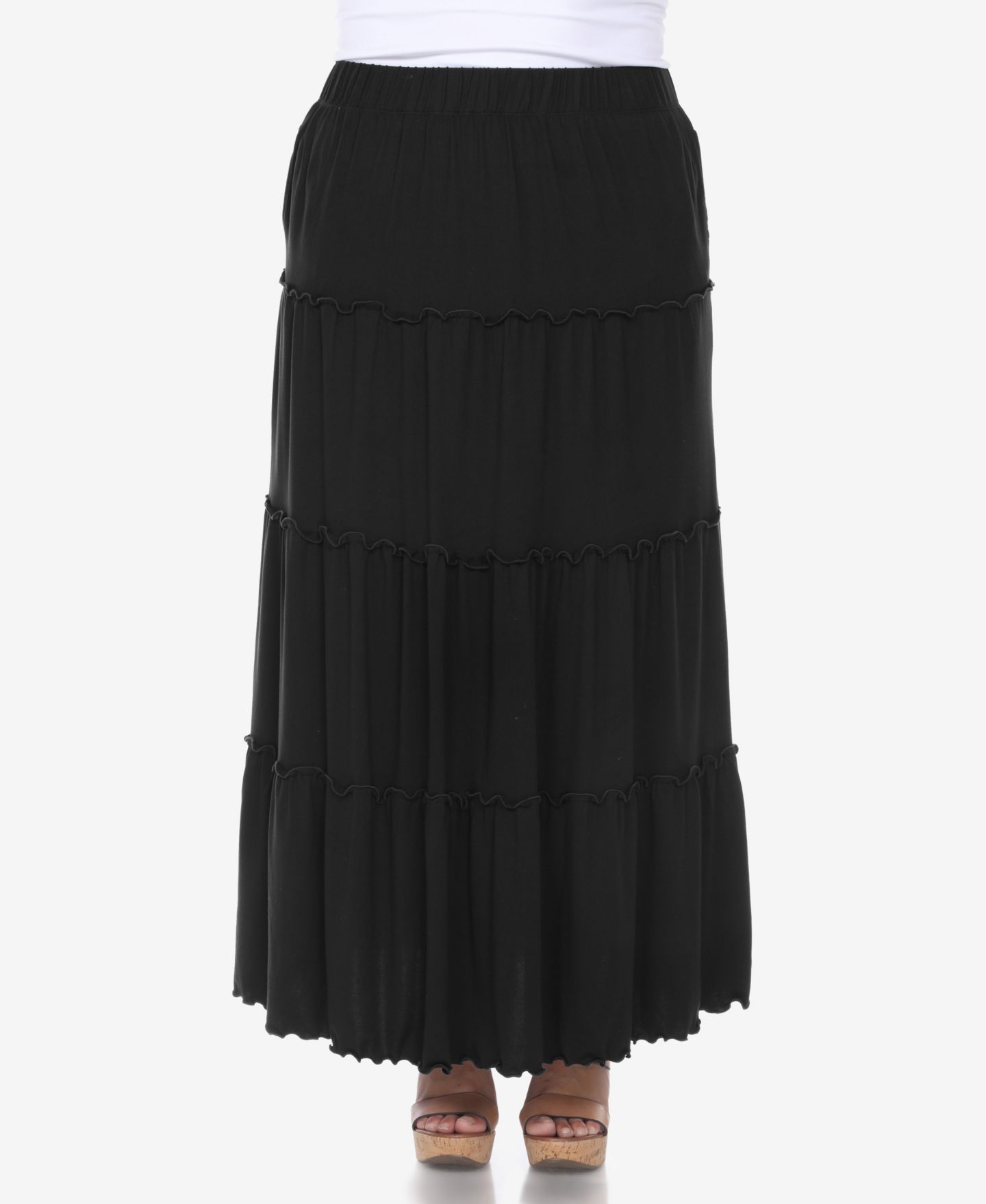 Женская юбка White Mark Plus Size Tiered Maxi, цвет: Чёрный — фото 1