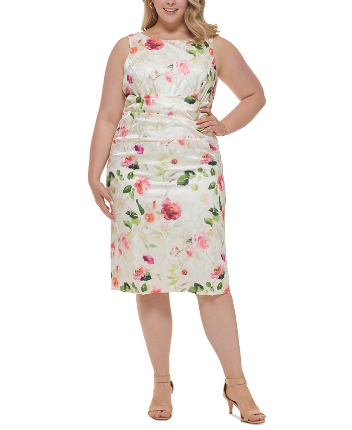 Eliza J Plus Size Floral-Print Jacquard Sheath Dress - Macy's