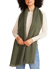 Women's Solid Woven Blanket Scarf with Eyelash Fringe