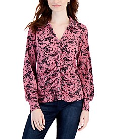 Women's Printed Ruched Button-Front Top
