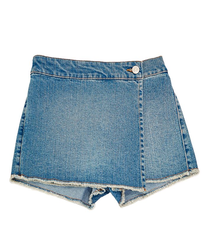 Wrap front store denim skirt