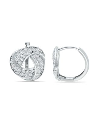 Cubic Zirconia Love Knot Huggie Hoop Earrings, Sterling Silver or 18K Gold over Silver