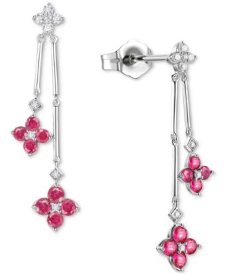 Sapphire (1-1/10 ct. t.w.) & Diamond (1/5 ct. t.w.) Flower Drop Earrings in Sterling Silver (Also in Ruby & Emerald)