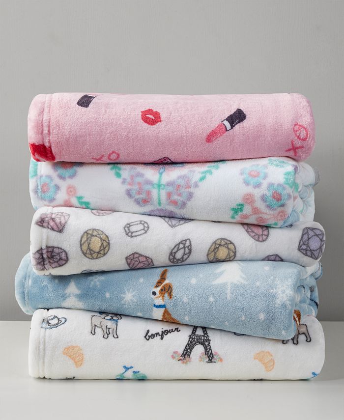 Whim by Martha Stewart Peacock Printed Plush Throw, Created for Macy's