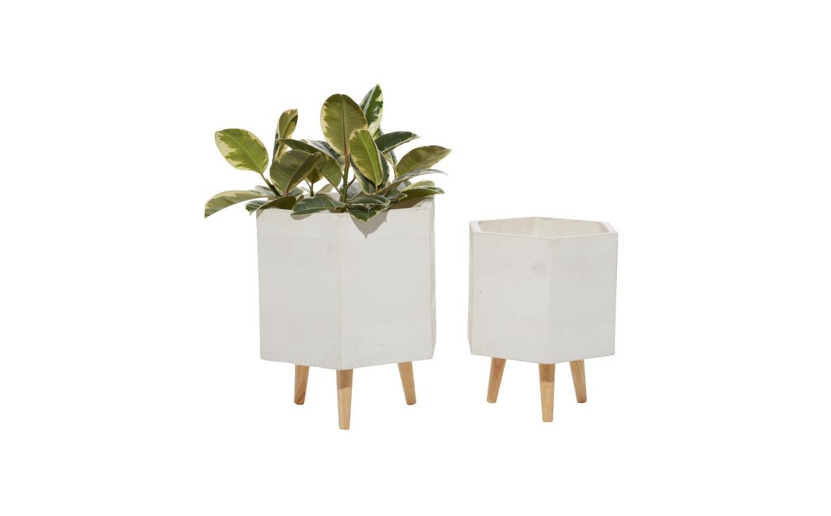 Rosemary Lane Polystone Contemporary Planters, Set Of 2 In White