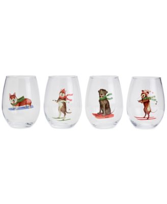 Tabletops Unlimited - Furry Christmas Stemless Wine Glasses, Set of 4