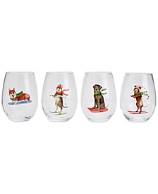 Furry Christmas Stemless Wine Glasses, Set of 4