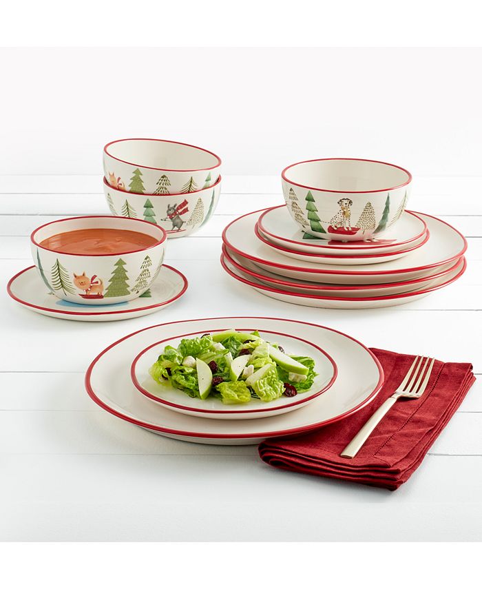 Tabletops Unlimited Furry Christmas 12Pc. Dinnerware Set Macy's