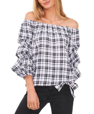 Vince Camuto - Off-The-Shoulder Plaid Top