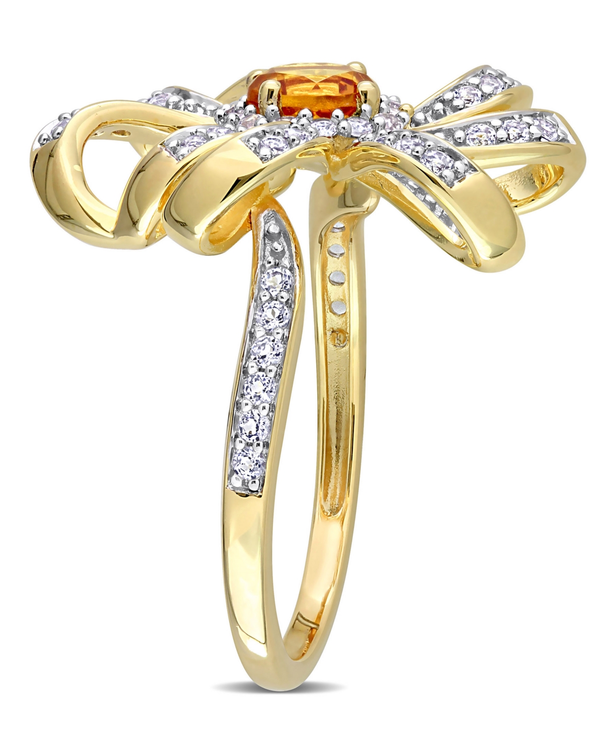 (2/5 ct. t.w.) and White Topaz (1/2 ct. t.w.) Flower Cocktail Ring in 18k Gold Plated Sterling Silver - Citrine