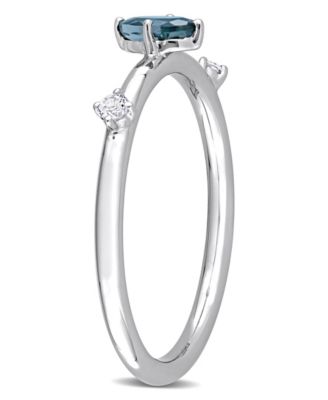 10K White Gold Blue Topaz and White Topaz Oval Stackable Ring