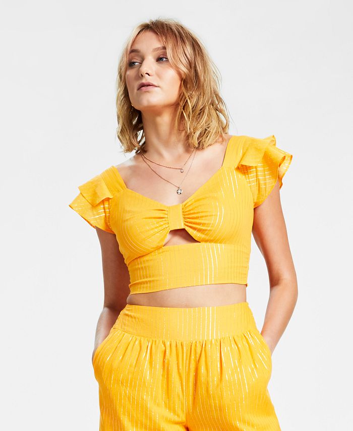 Bar III Women's SweetheartNeck MetallicStriped Crop Top, Created for