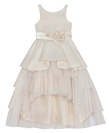 Toddler Girls Satin Peplum Mesh Skirt Hi-Low Dress