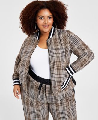 Nina Parker Trendy Plus Size Plaid Bomber Jacket Macy's